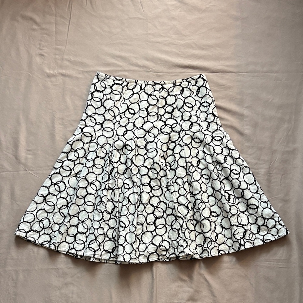 Dressbarn Linen Blend A-Line Skirt Size 12 | Black White Circle Jacquard Midi‎